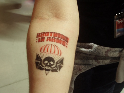 手臂骷髅翅膀和雨伞字母彩绘纹身图案