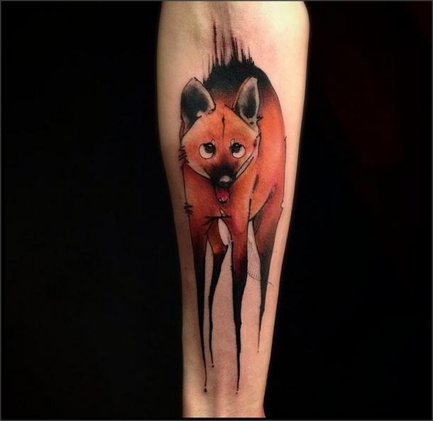 有趣长腿卡通狐狸纹身图案