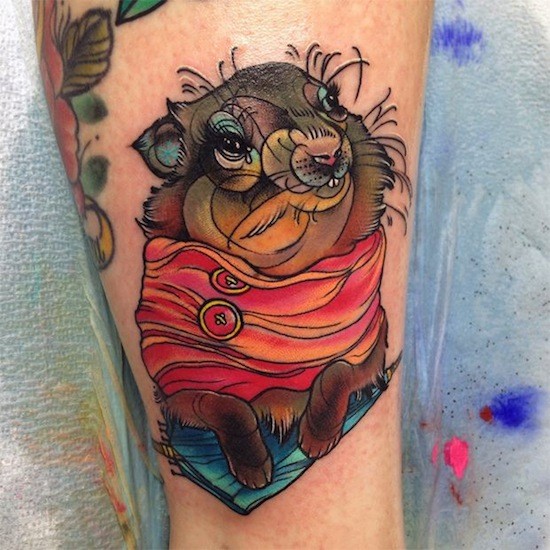 腿部彩色滑稽的兔子纹身图案