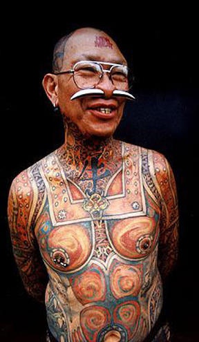 完整全身和脸部文字纹身图案