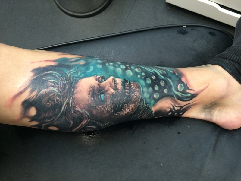 new school彩色神秘女人脸纹身图案