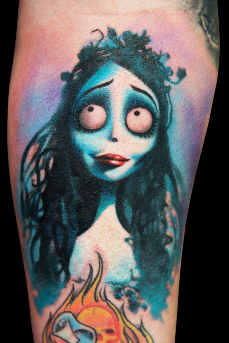 手臂彩色尸体僵尸女孩纹身图案