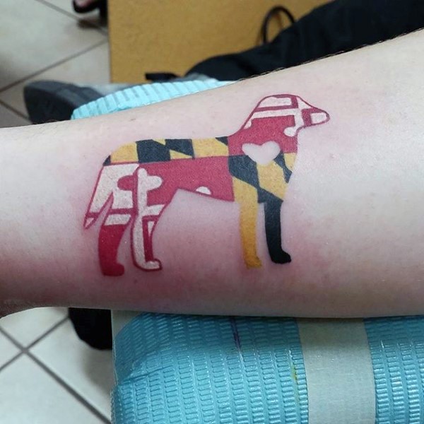 五彩的狗形纹身图案