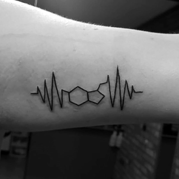 手臂简单的黑色心电图结合几何纹身图案