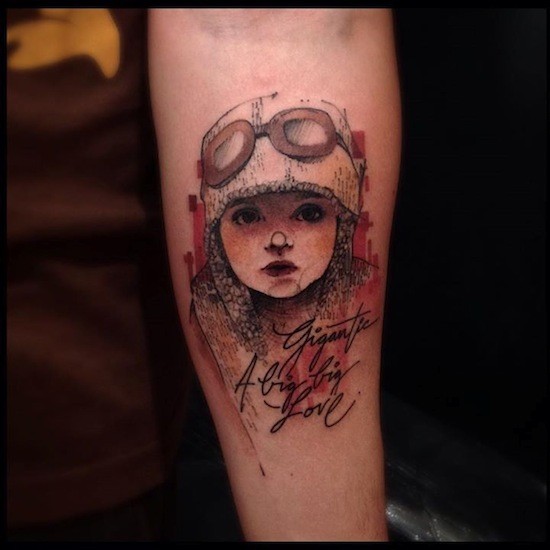 old school彩可爱女孩签名纹身图案