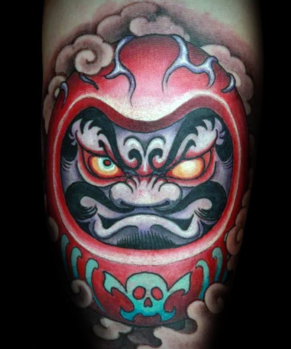 彩色幻想邪恶达摩纹身图案
