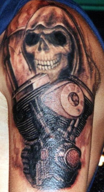 摩托车机械和死神纹身图案