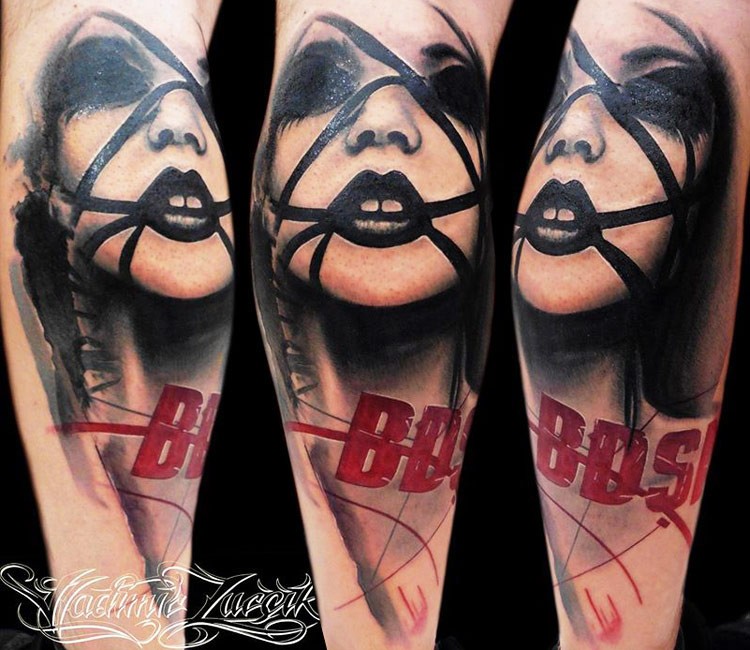 new school神秘女人肖像与英文字母纹身图案