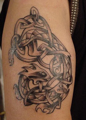凯尔特结组合的狮子纹身图案