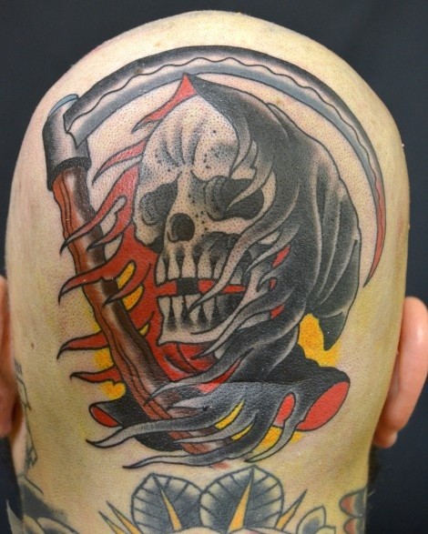 头部old school鲜艳的死神纹身图案