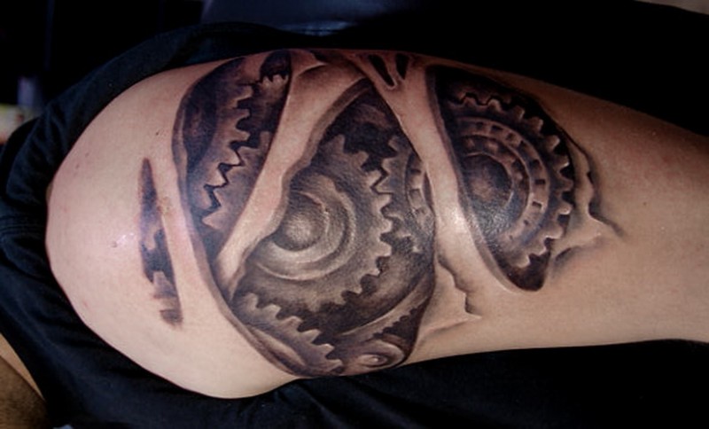 黑白齿轮机器人手臂纹身图案