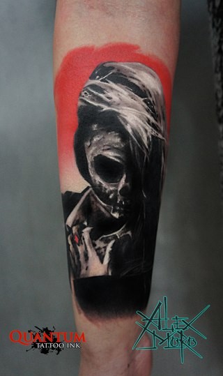 手臂神秘的彩色女人骨架纹身图案