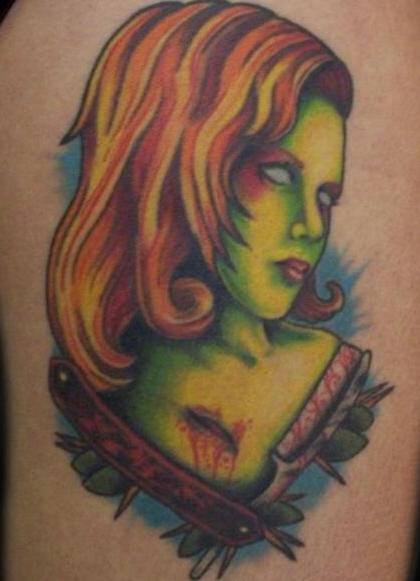 手臂彩色僵尸肖像纹身图案