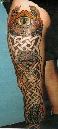 腿部凯尔特结眼睛和侏儒纹身图案