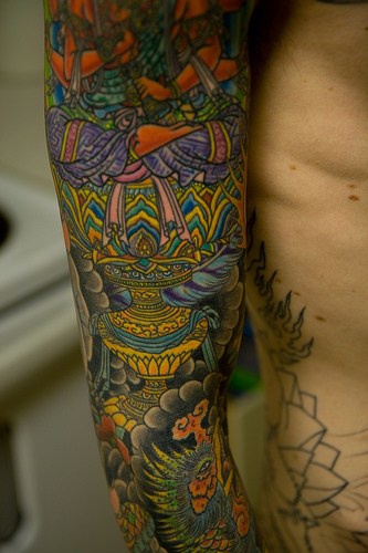 花臂多彩日本式全套纹身图案