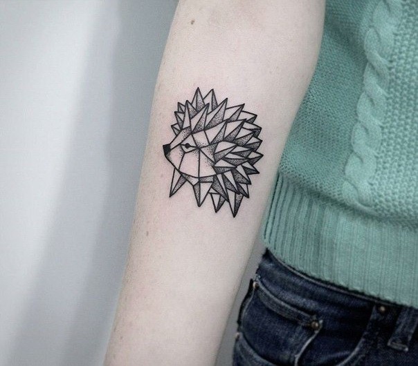 手臂有趣的几何折纸刺猬点刺纹身图案