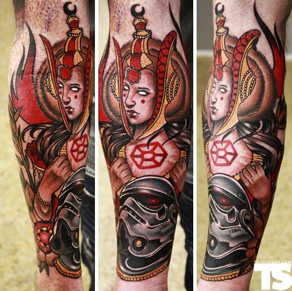 新的学校风格颜色的神秘女人纹身