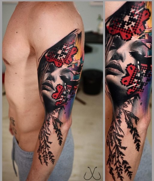 new school装饰风格女子脸纹身图案