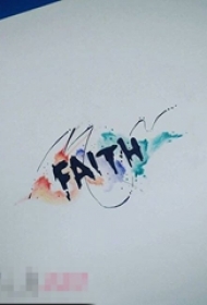 黑色线条花体英文水彩泼墨文艺纹身手稿