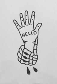创意的黑色抽象线条手部和英文纹身手稿