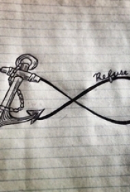 黑灰色简约线条与船锚纹身手稿素材