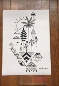 黑色线条素描创意个性文艺天空城纹身手稿