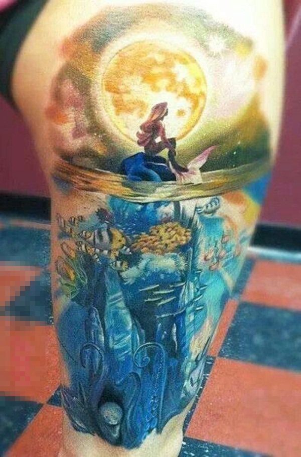 童话故事里的唯美性感美人鱼创意个性纹身图案