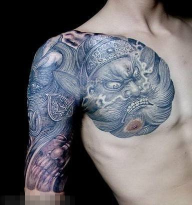 浩然正气的抽象线条传统人物钟馗纹身图案