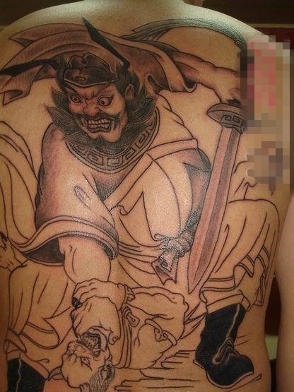 浩然正气的抽象线条传统人物钟馗纹身图案