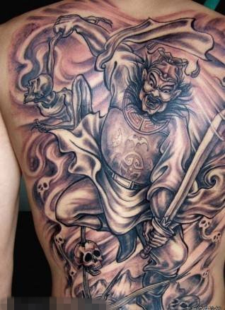 浩然正气的抽象线条传统人物钟馗纹身图案