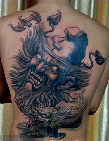 浩然正气的抽象线条传统人物钟馗纹身图案