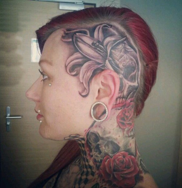 多款帅气的黑色点刺抽象线条头部纹身图案