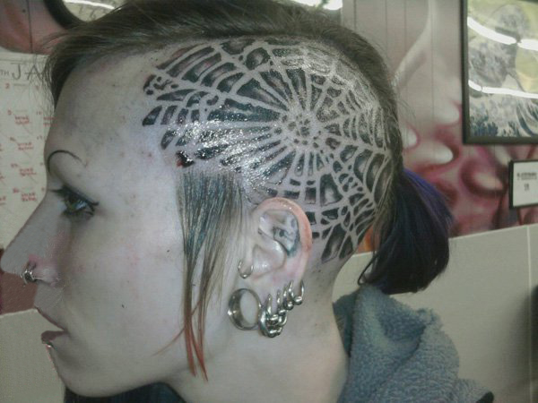 多款帅气的黑色点刺抽象线条头部纹身图案