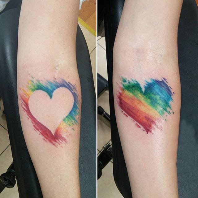 彩绘与多样式创意奇妙结合的七彩色纹身图案
