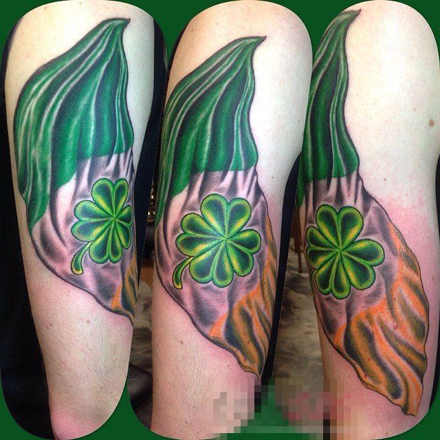 能带来幸运的彩绘小清新植物四叶草纹身图案