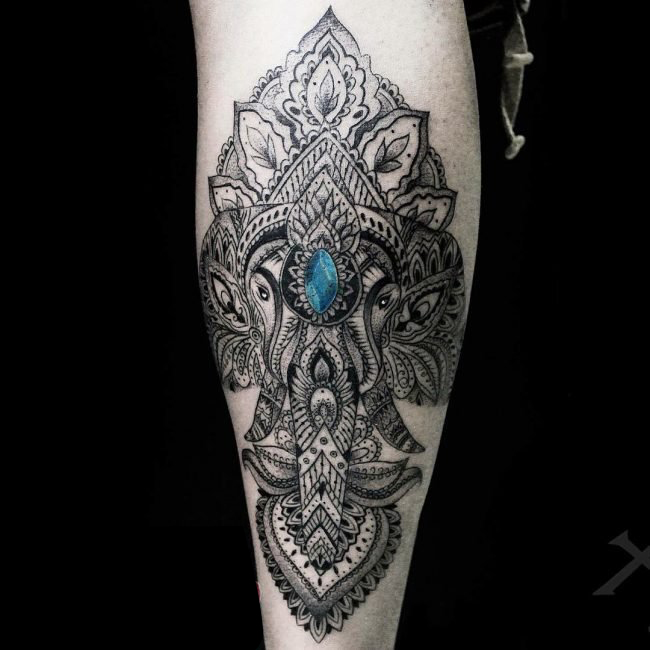 多款创意的民族元素文艺唯美精致大象纹身图案