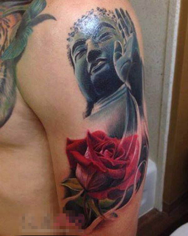 多款关于庄严严肃的彩绘花朵和佛像纹身图案