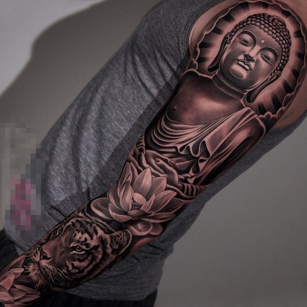 多款关于庄严严肃的彩绘花朵和佛像纹身图案