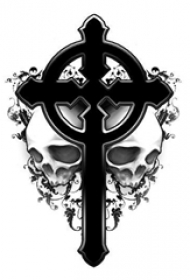 男性喜爱的简单十字架纹身植物藤和骷髅头纹身手稿