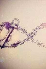 唯美的彩绘花朵无限大符号和船锚纹身手稿