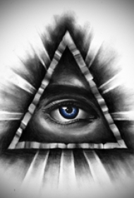黑灰素描创意抽象几何元素3d眼睛纹身手稿