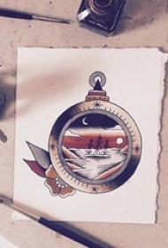 漂亮的彩绘几何圆形个性线条创意纹身手稿