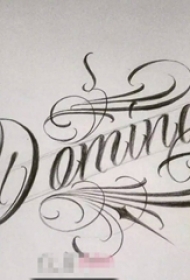 黑色线条素描创意个性花体英文纹身手稿