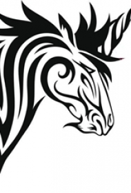 黑色线条素描创意独角兽纹身图案