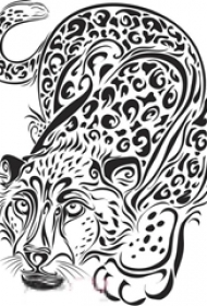 黑色线条创意花纹动物豹子纹身手稿