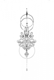 唯美的黑色几何抽象线条植物花朵纹身手稿