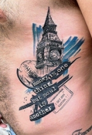 多款黑色素描点刺技巧经典建筑大本钟创意纹身图案
