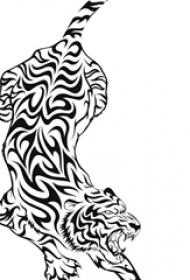 霸气的黑色抽象线条小动物老虎纹身手稿