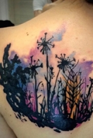 多款关于蒲公英的黑色素描水彩泼墨唯美纹身图案