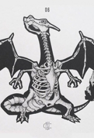 黑色线条素描创意个性动漫卡通骨头纹身手稿